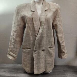 Vintage Elliott Lauren Blazer Jacket Size 4 Neutral Beige Linen Lagenlook Career